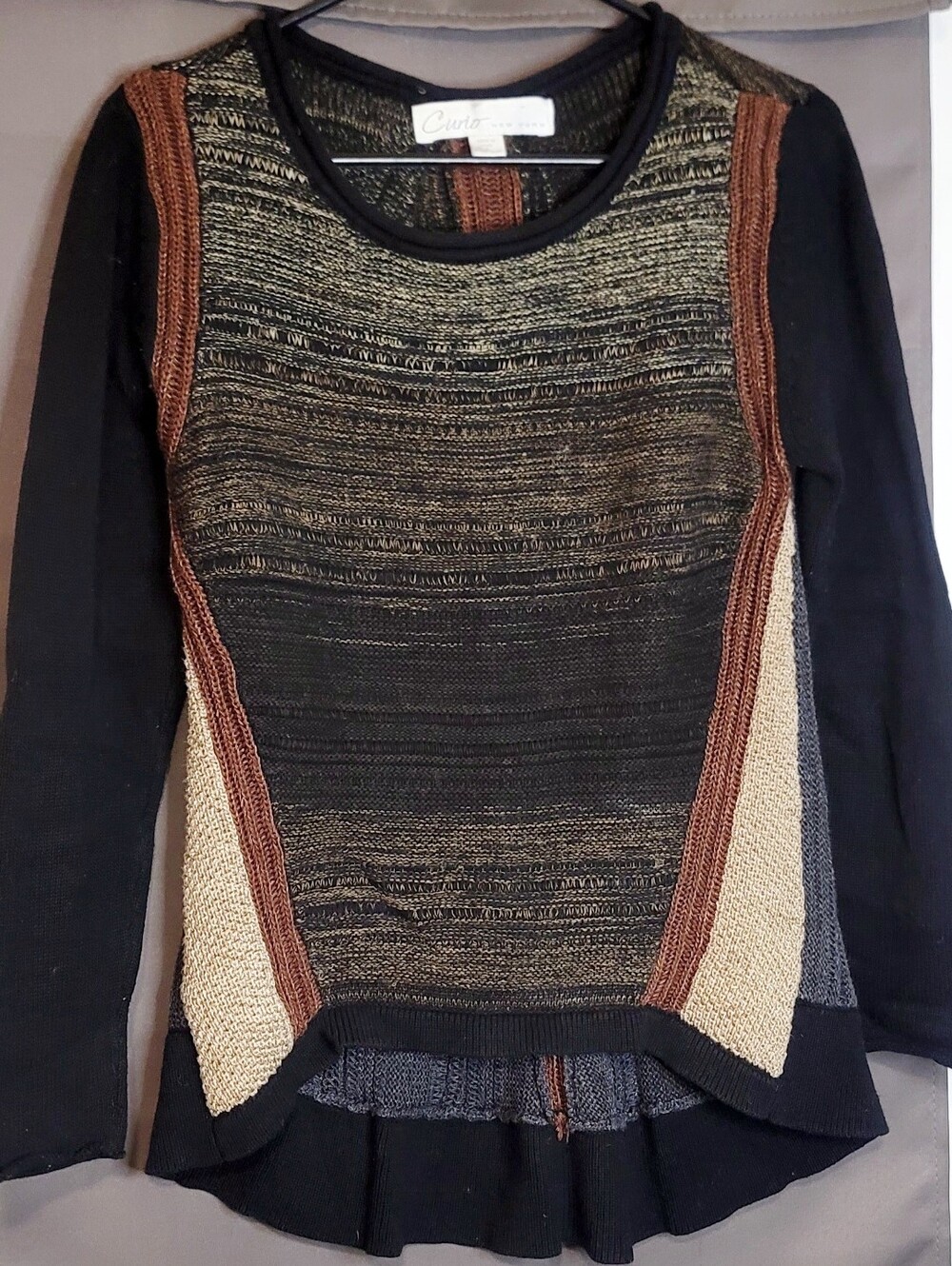 Curio New York Sz Small Sweater Women’s Black Cable knit LS